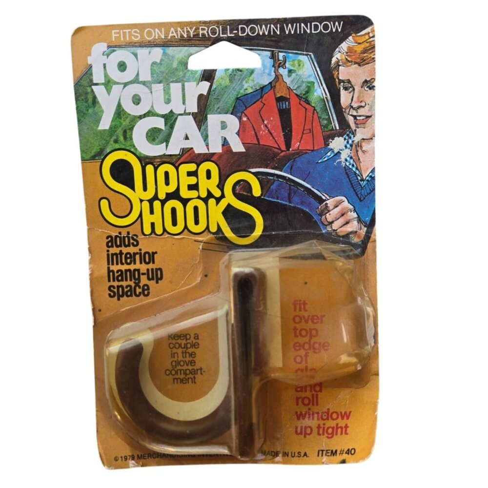 Vintage 1979 Super Hooks For Your Car NIP NOS Window Hook For Clothing Auto